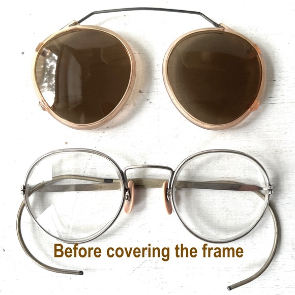 Antique Larry Davis Metal Round Eyeglasses w Sunglasses Clip On Near Sighted Rx - Picture 13 of 16